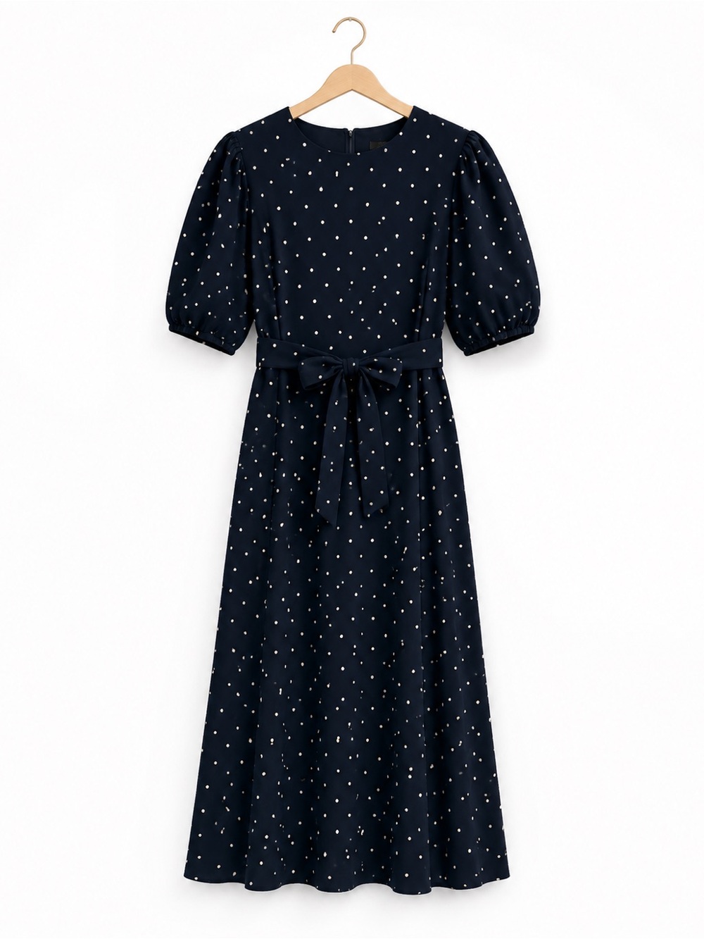 DKNY Navy Ivory Polka Dot Puff Sleeve Belted Midi Dress Size 20W NWT